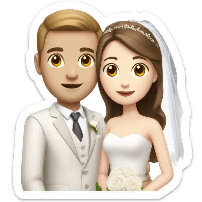 Bride and groom with brown hair, brown eyes, and pale skin sticker