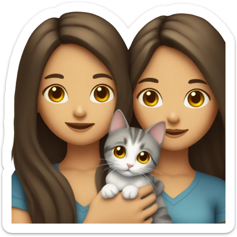 Two long hair brunette girls and two cats in their hands sticker