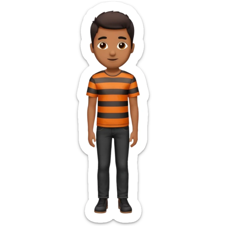 brown man wearing burnt orange and white vertically striped shirt and black jeans sticker