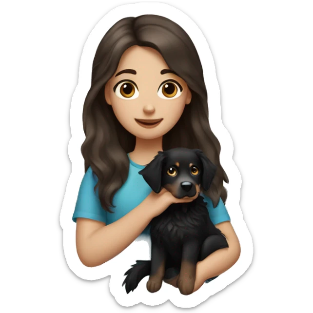 girl with brown hair blue eyes holding black australian shepard sticker