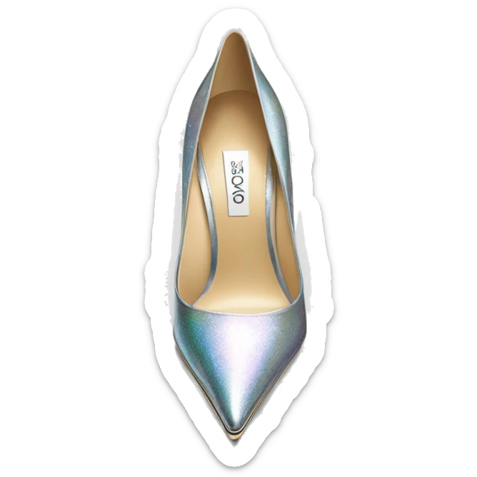 Realistic isolated top view of a pair of silver iridescent jimmy Choo stiletto high heel shoes. sticker