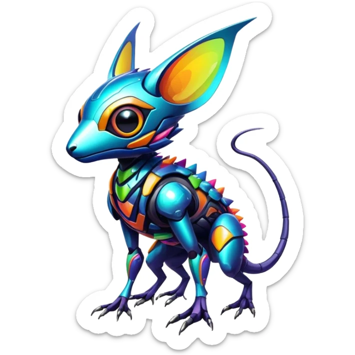  exotic shiny colorful futuristic modern cyber-Fakémon-Digimon-Trico-Vernid-creature sticker