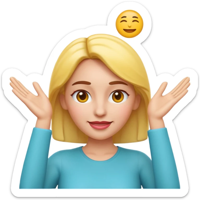 Apple-style 3D emoji of a cartoon woman with both hands placed at the sides of her forehead, as if pointing or highlighting the forehead area, cheerful and clear expression, colorful emoji style, no background. sticker