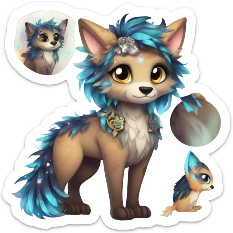 Cool cute Kawaii edgy fantasy animal sparkle fursona Fionbri by griffsnuff & LiLaiRa & Falvie full body sticker