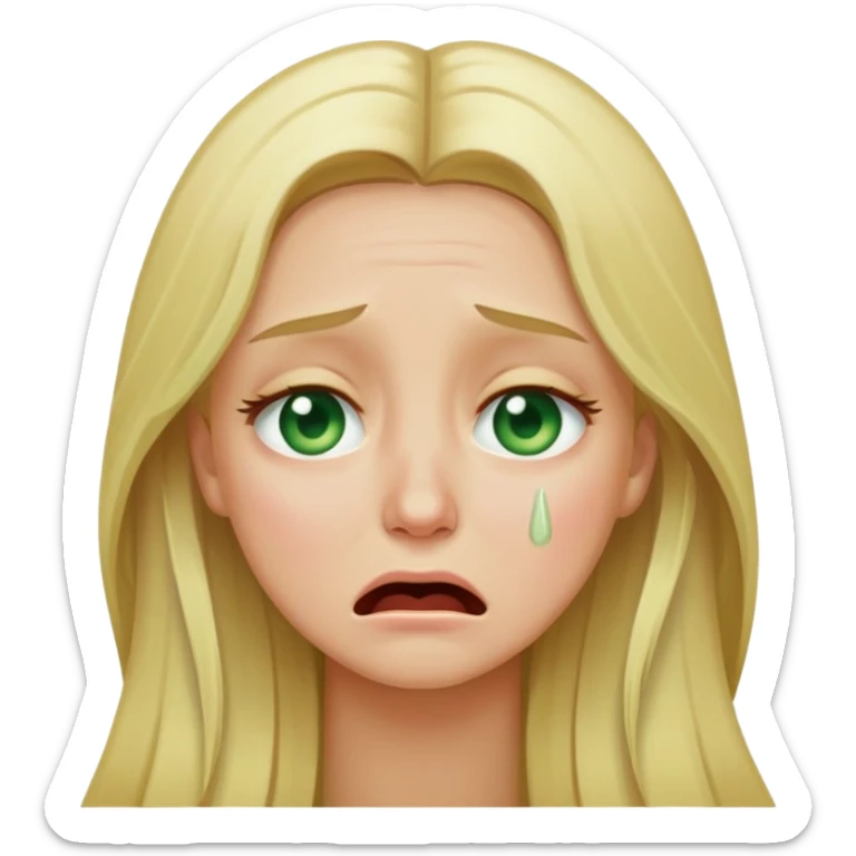 blonde with long hair and pale green eyes, crying, emoji style sticker