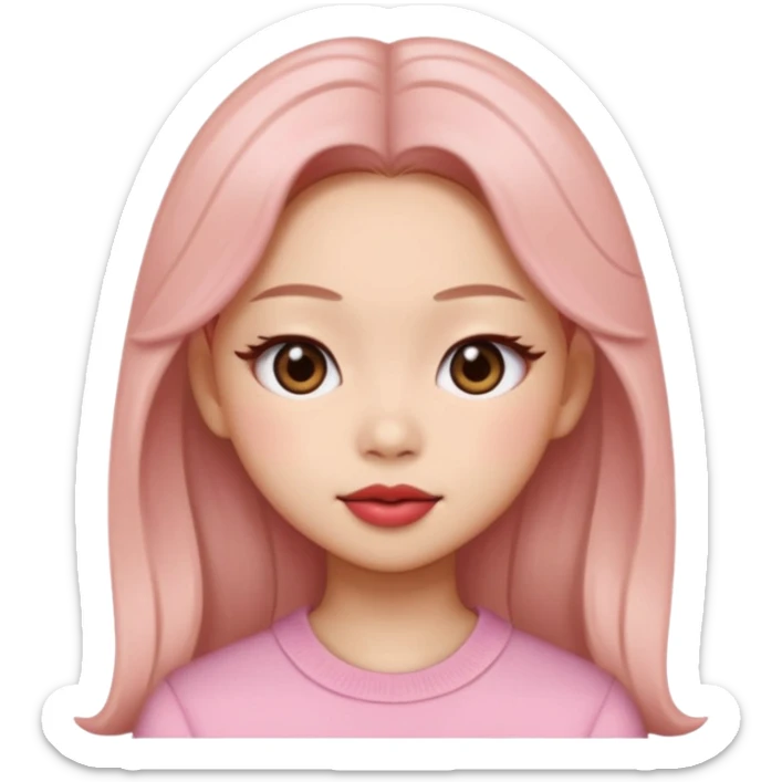 “Cartoon emoji of Jennie from BLACKPINK, heart-shaped face, almond upturned eyes, defined jawline, soft blush, chic expression sticker