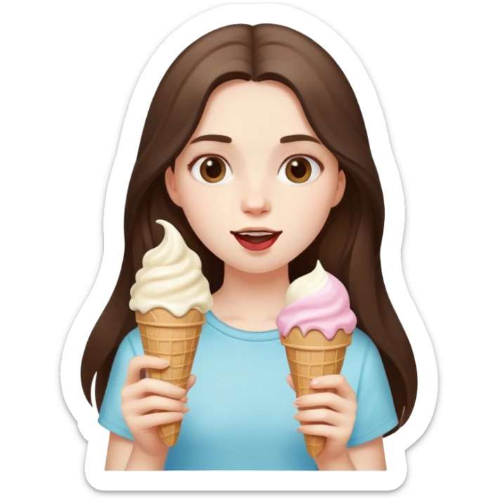 beautiful pale brunette girl with long hair eating ice cream sticker