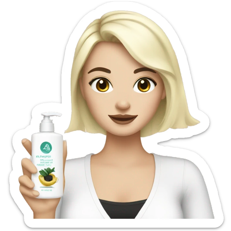 white girl with black hair doing skin care sticker