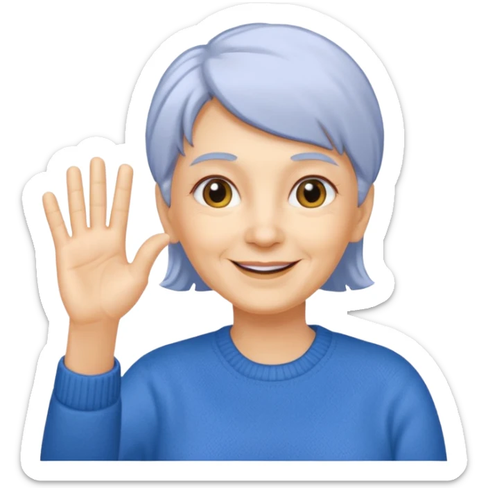 old woman with gray and yellow hair smiling and waving her hand  sticker