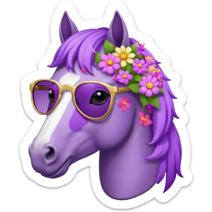 Purple horse wearing sunglasses and flowers on hair, bust up
 sticker