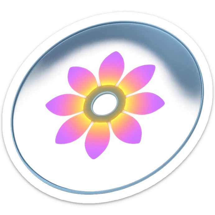 A minimalist CD disc with glowing floral pattern, vibrant colors sticker
