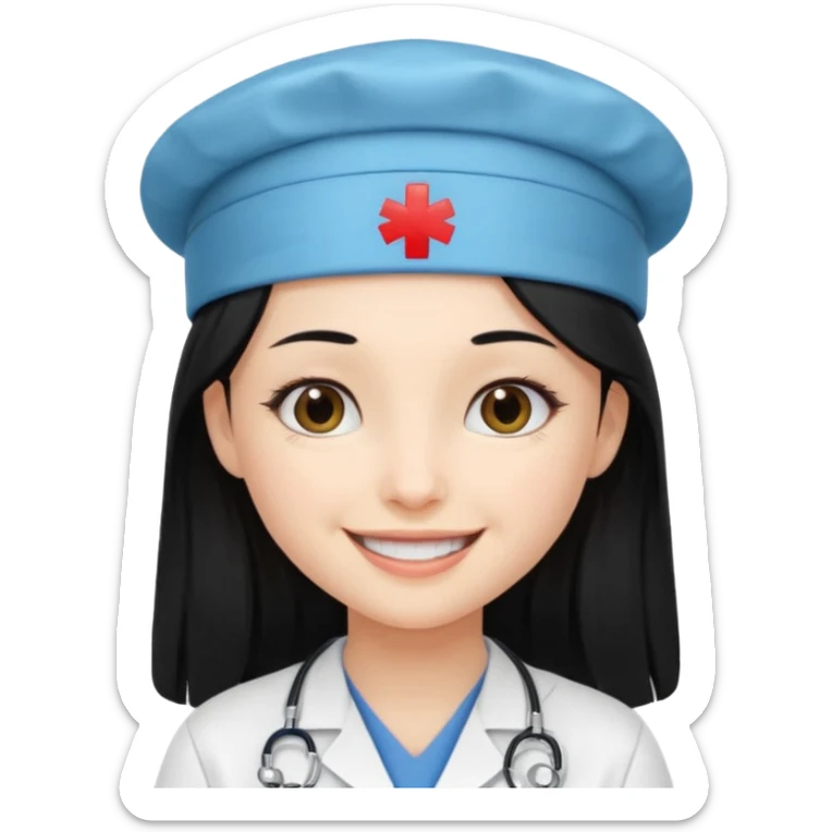 girl with long black hair with medicine degree and the tipical hat sticker