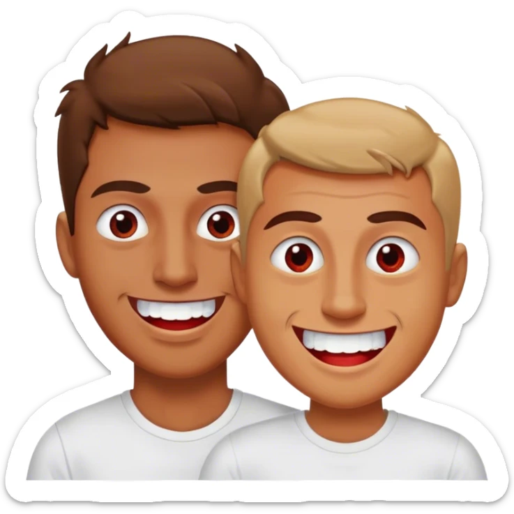 A man comes out of the eye of a man who has red skin and a wide smile with long teeth sticker