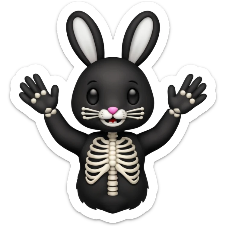 Emoji tête de peluche Lapin squelette noire qui fait bonjour de la main  sticker