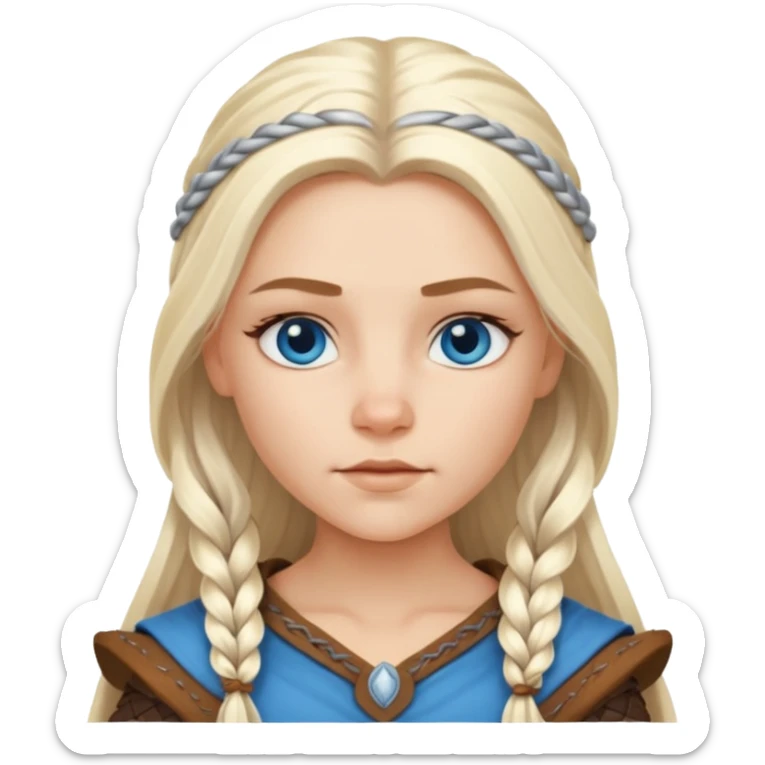 Viking platinum blonde girl with long hair and forelocks, blue eyes. sticker