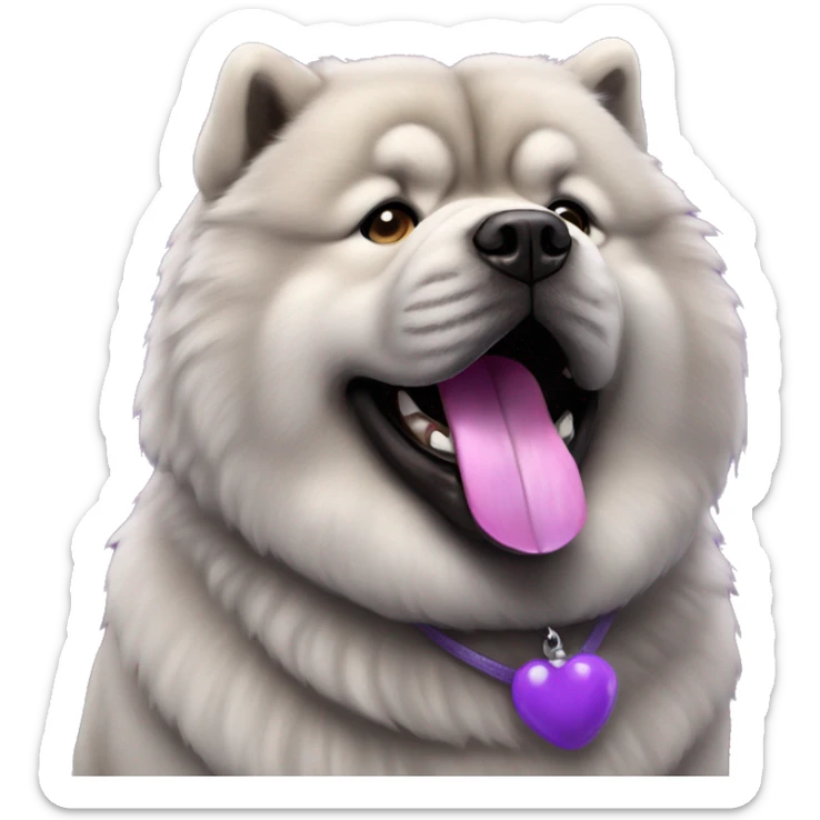 Full body gray Chow chow with purple tongue, photorealistic 4k sticker