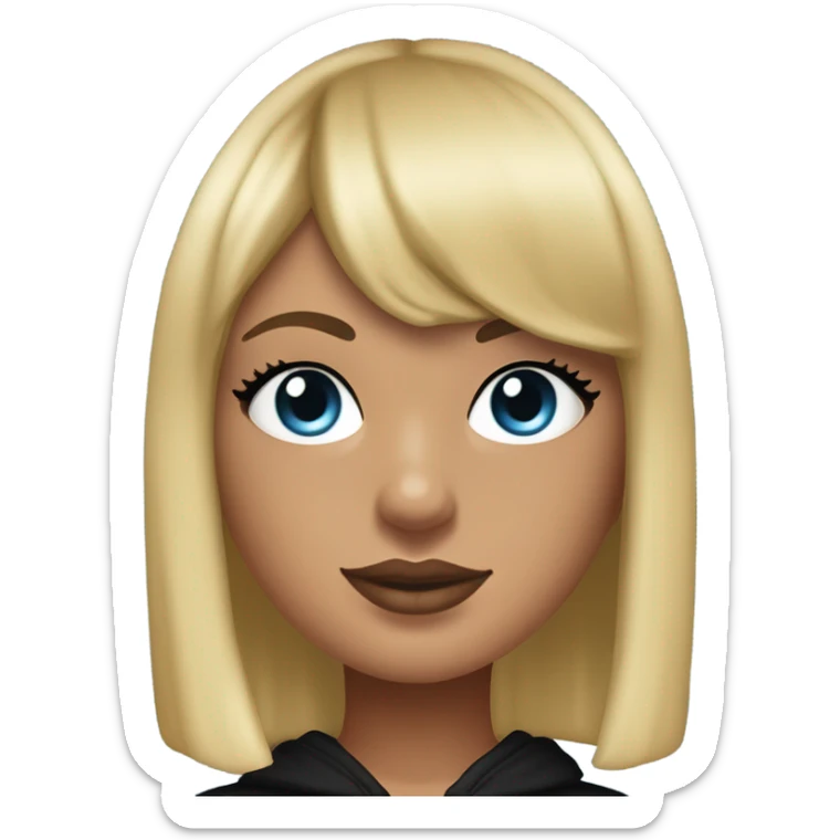 sun tanned girl with blonde and baby blue straight hair with curtain bangs, and Taylor Swift like makeup, in a black over-sized hoodie and leggings sticker