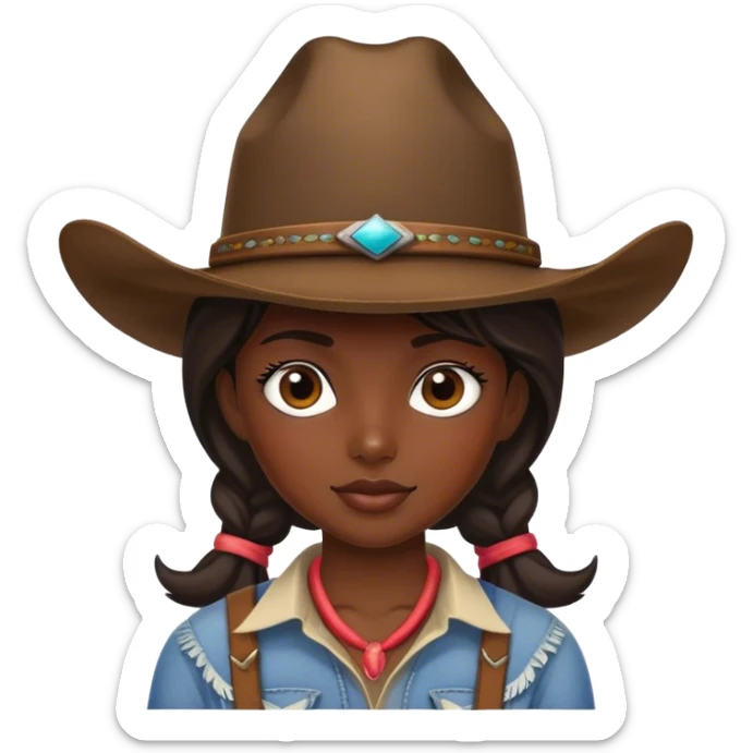 portrait of a dark-skinned girl with cowboy hat sticker