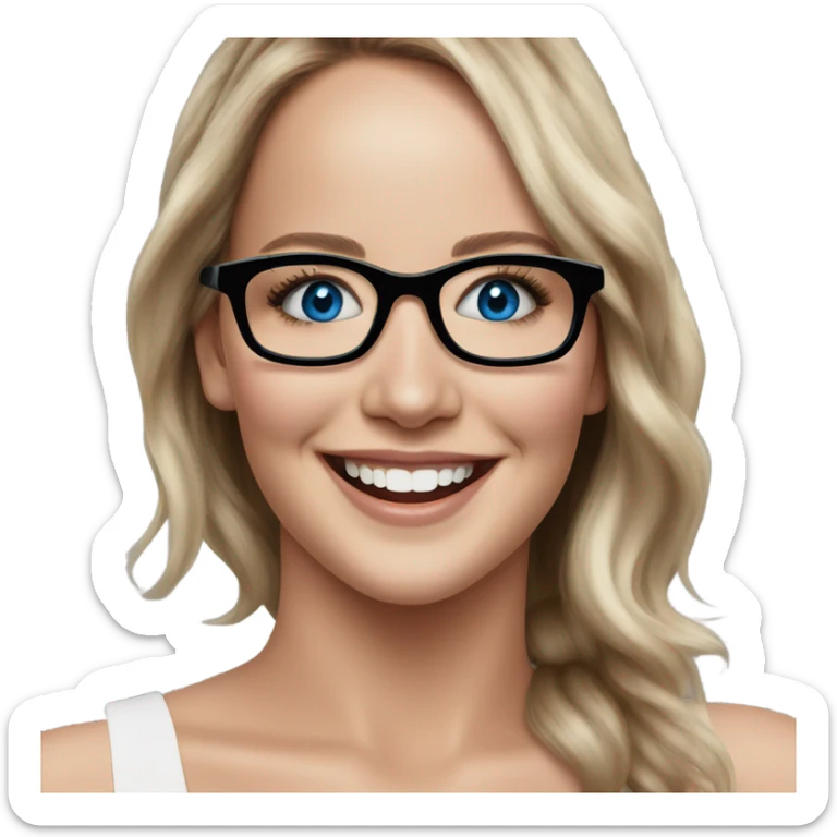 Photo of Brunette Jennifer Lawrence wearing black glasses and blue eyes happy  sticker