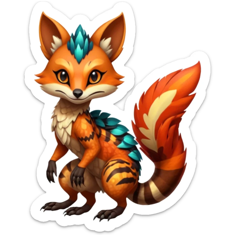 Fiery Wicked Cool Hot Badass Genet-Numbat-Sergal-Meloetta-Vernid-fusion-hybrid-creature sticker