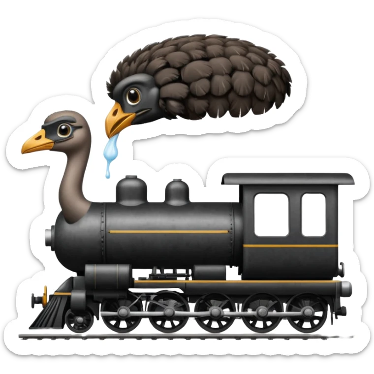 Give me a 0-5-0 locomotive and put an ostrich body and head on the steam engine of the train and put a toilet on top second train car  sticker