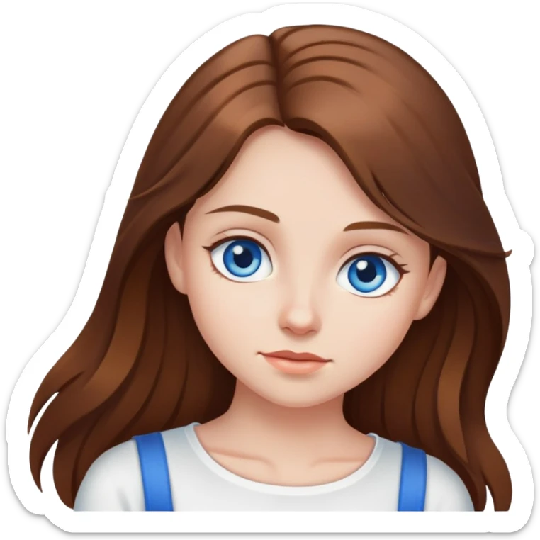 Girl with long brown hair and blue eyes wearing a white top sticker