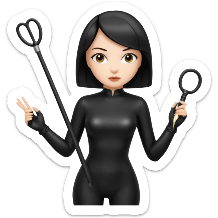 madam with straight bob hairstyle in black latex with whip in hand sticker