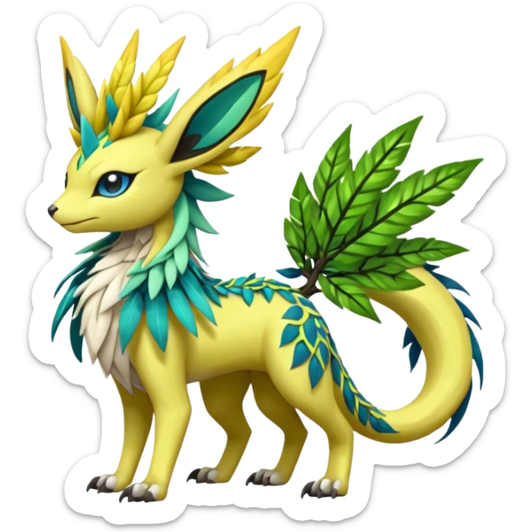  Exotic Ivy Dragonic Feathery Scaly Meloetta-Electrike-Jolteon-Zygarde-Zeraora-Renamon-Protogen-Palkia-hybrid-fusion-Fakémon-creature, full body sticker
