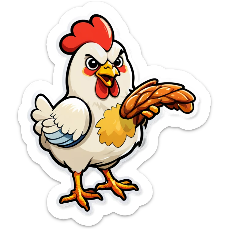 A chicken eating a chicken wing sticker