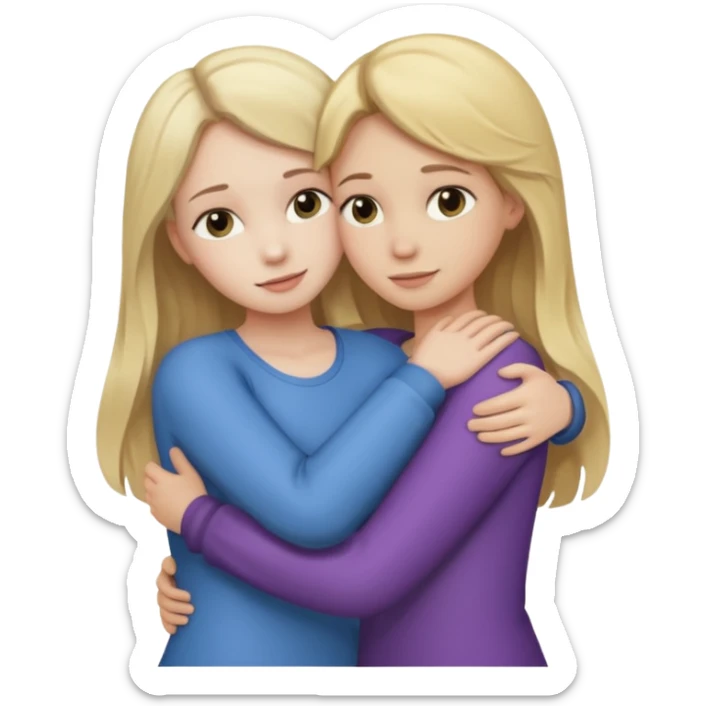 two girls who hug eachother. one has dark blonde hair and very pale skin, other has fair skin and blonde hair sticker