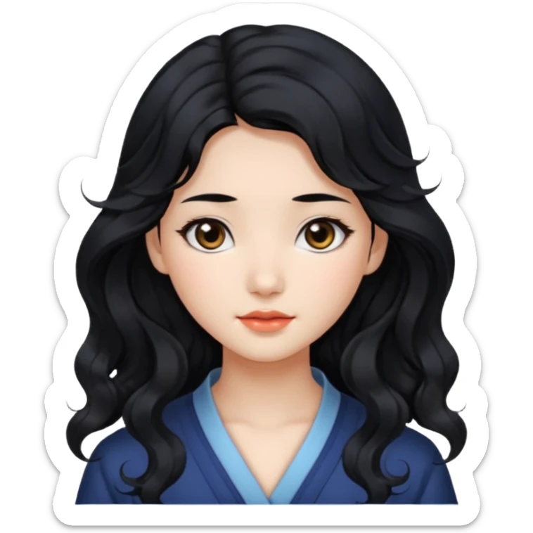 Beautiful girl,Black hair,wavy hair，long hair,Black eyes,Chinese sticker