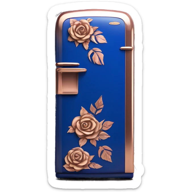 Realistic cobalt blue and rose gold retro vintage fridge with rose gold flower pattern on it. sticker