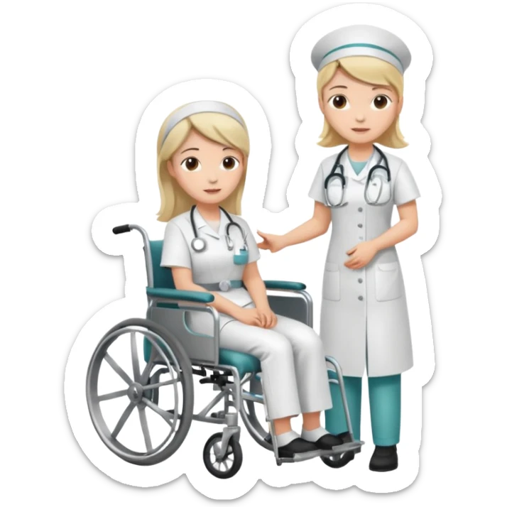 a nurse is taking care of a patient in wheelchair sticker