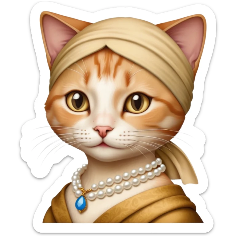 Cat drawn in the style of the girl with a pearl earring sticker