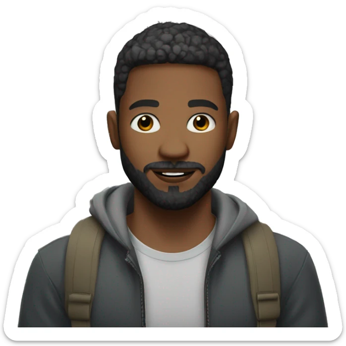 young man, 30 years old, with white skin and a beard, 1.70 tall in front of several houses sticker