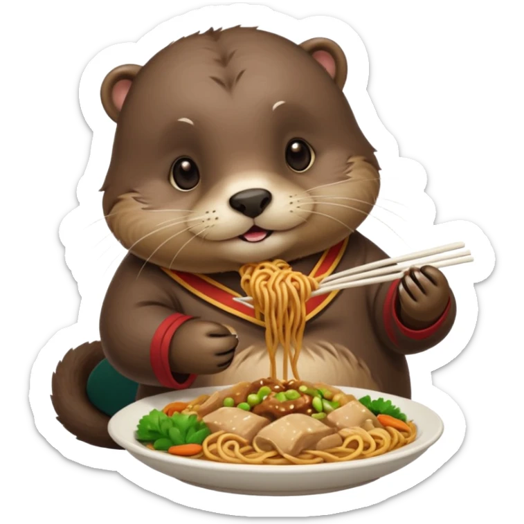 generate a super fat cute otter eating chinese food from a place called taverne de zhao sticker