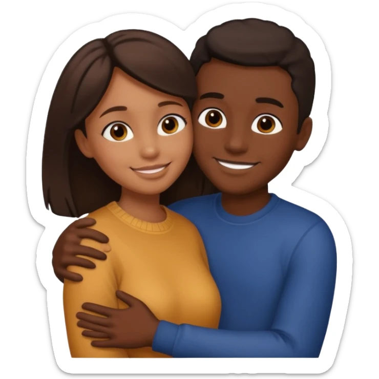 carmel girl with dark brown and tall darkskin black boy hugging  sticker