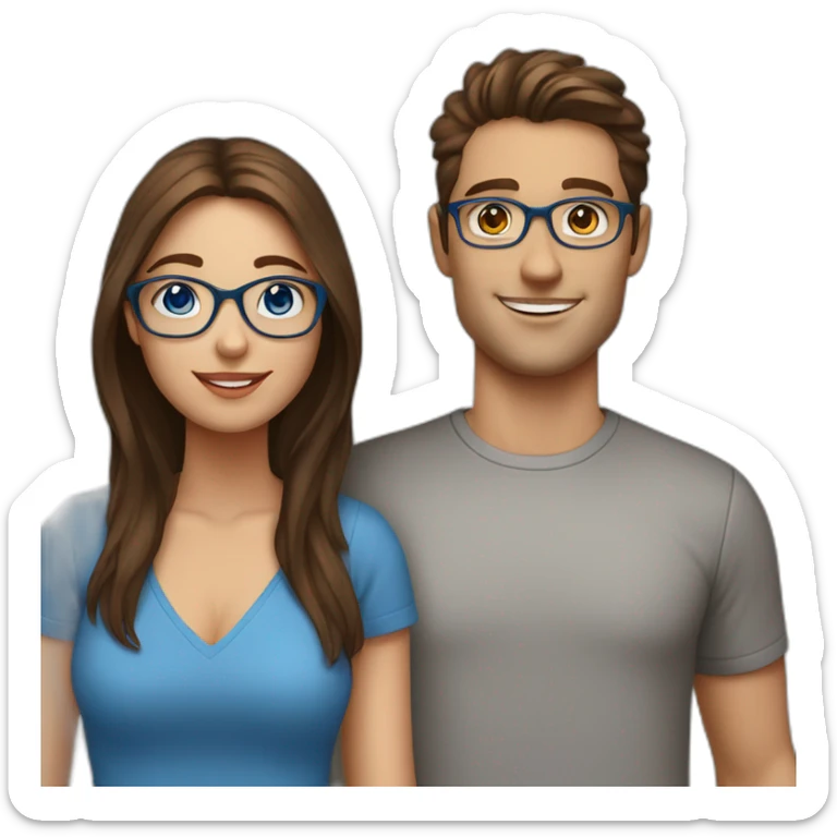 Women with Brown Hair an blue eyes in Love with a man with blue eyes, waring Glases. sticker