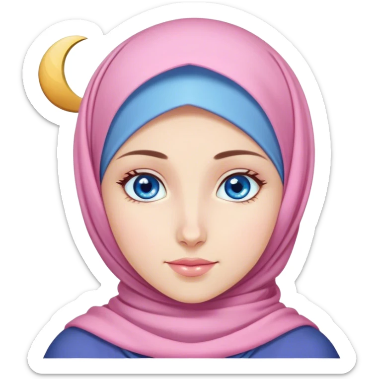 Turkish beautiful finish Konya girl blue eyes with lila pink color and ramadan moon hijab  sticker
