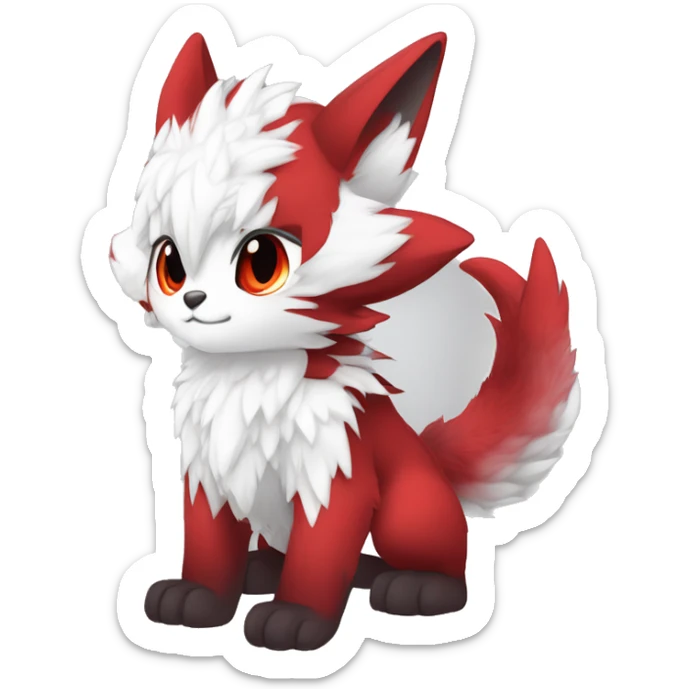 Anthro-Edgy-Cool-White-Red-Contrast-Colors-Fantasy-Fur-Sona-Chibi-Shiny-Fakémon-Hybrid full body sticker