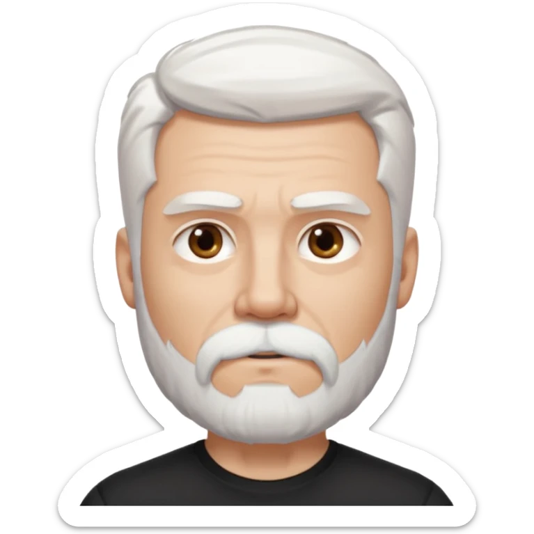 White haired muscled adult man with a black t-shirt. He has white beard and a long goatee. Dark brown eyes. Strong neck. Attractive. sticker
