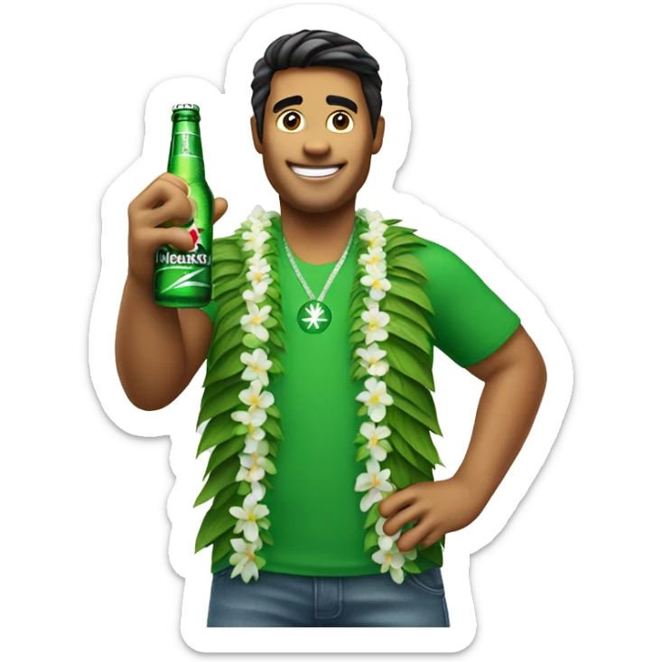 Hawaiian guy holding up a Shaka with a Heineken beer in his other hand  sticker