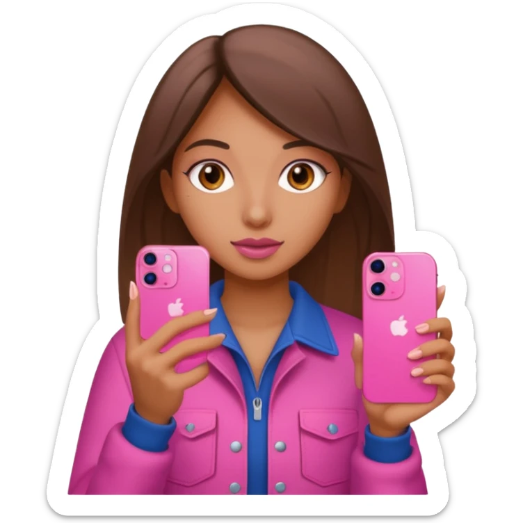 chica "baddie" con un iphone 13 rosa en la mano como sacando foto sticker
