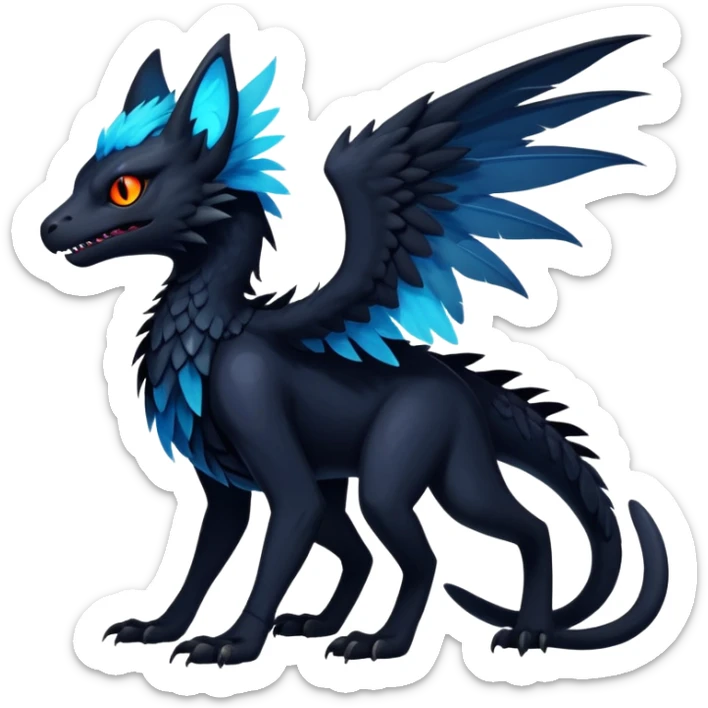 Black Dark Exotic Beaked Feathery Nocturnal Neon-glowing Abyssal Nightly Abyss-Cat-Gryphon-Salandit-Nargacuga-Silvally-Fakémon Creature (full body) sticker