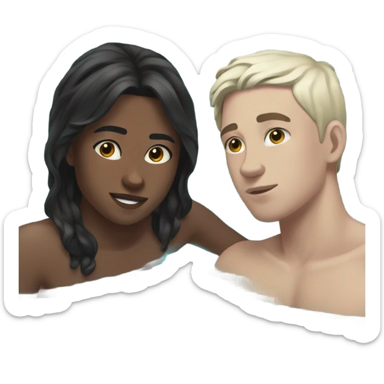two teenagers in swimming pool white skin black hair  sticker