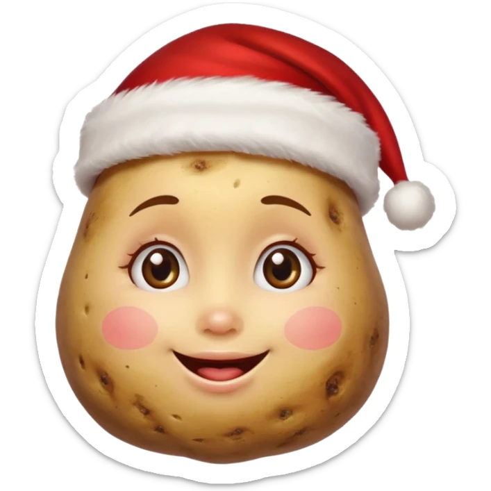 Potato with a happy girl face and a Santa Christmas hat on sticker