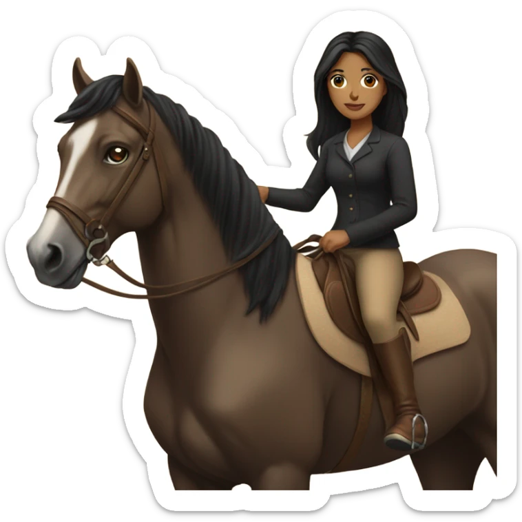 Light brown girl with black hair riding a tan horse sticker