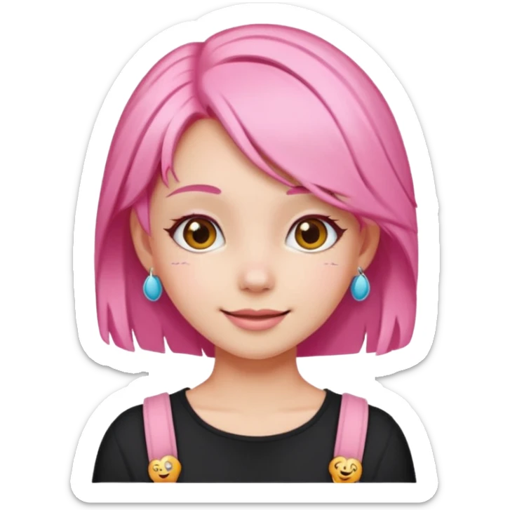 cute pink haired girl with cheerful pose and cute accessories. apple emoji style and remove the apple. sticker