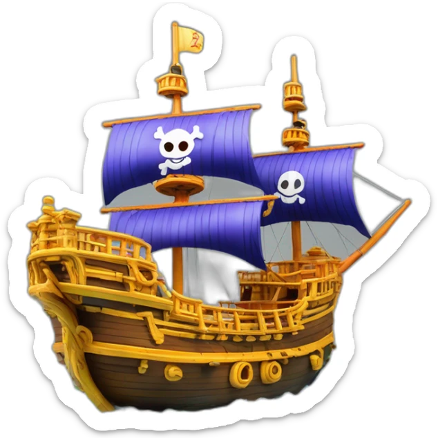 Grand bateau pirate One Piece 2 mats et une sculpture en forme de soleil à la proue sticker