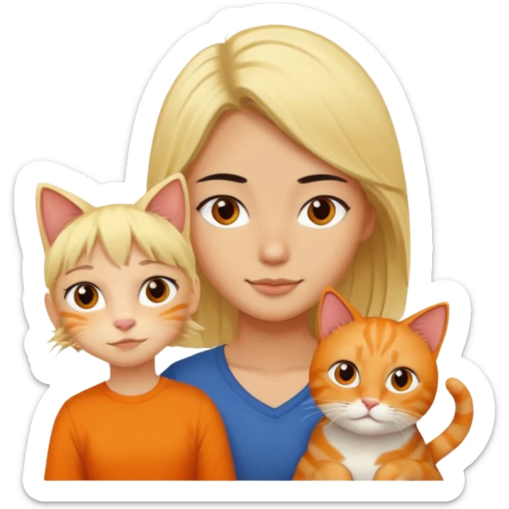 blond-hair-girl-and-black-hair-man-and-orange-cat sticker
